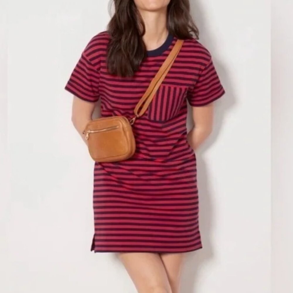 Evereve Red and Navy Striped Short Sleeve Tee Dress